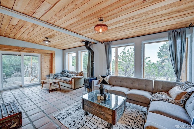 28700 County Road 304, Buena Vista, CO 81211 - tiled living area featuring vaulted ceiling and wooden ceiling