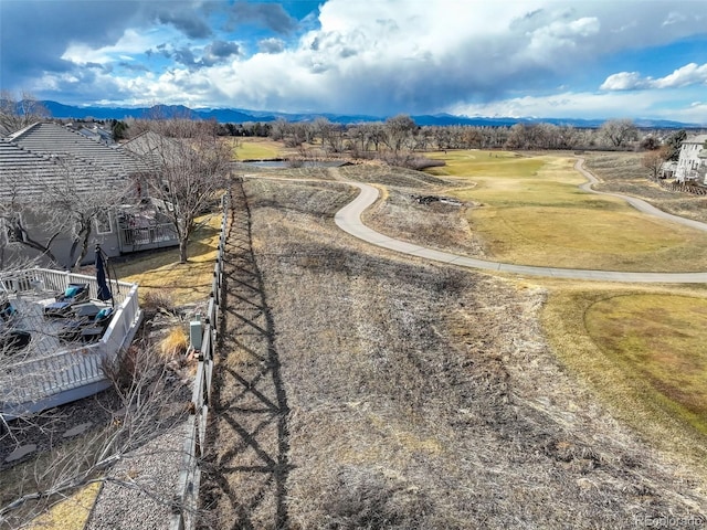 drone / aerial view featuring a mountain view