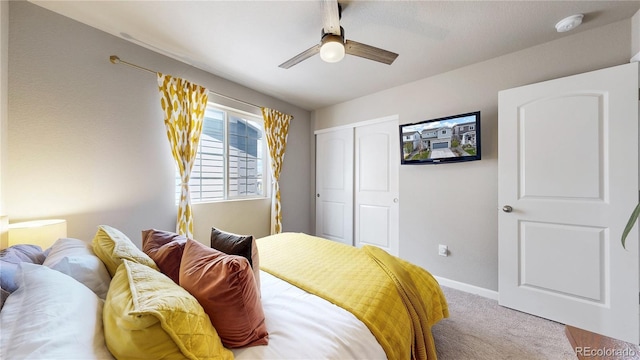 1933 Villageview Ln, Castle Rock, CO 80104 - bedroom with carpet flooring, a closet, baseboards, and ceiling fan