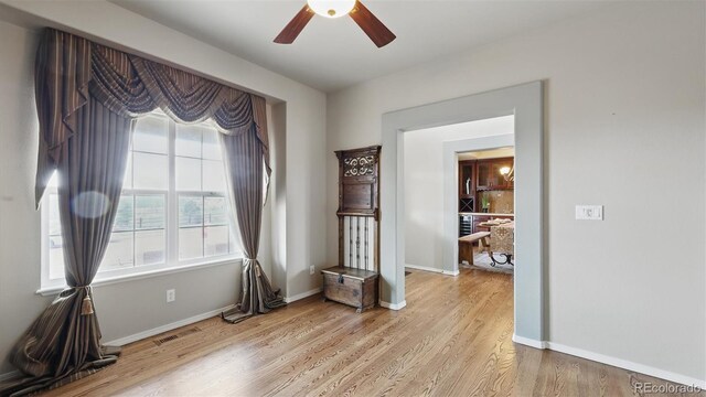 11818 Rio Secco Rd, Peyton, CO 80831 - spare room featuring light wood-style floors, ceiling fan, and baseboards
