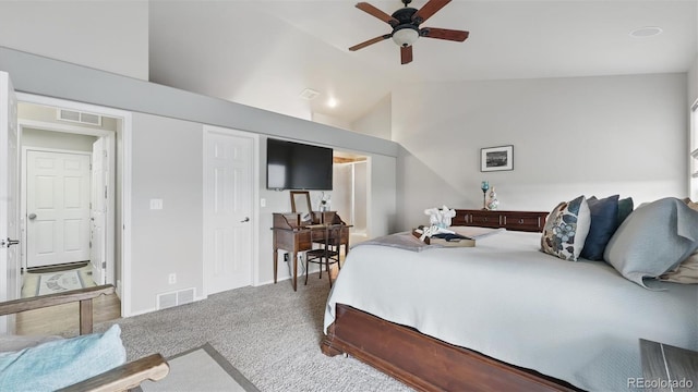 11818 Rio Secco Rd, Peyton, CO 80831 - bedroom with vaulted ceiling, carpet flooring, a ceiling fan, and baseboards