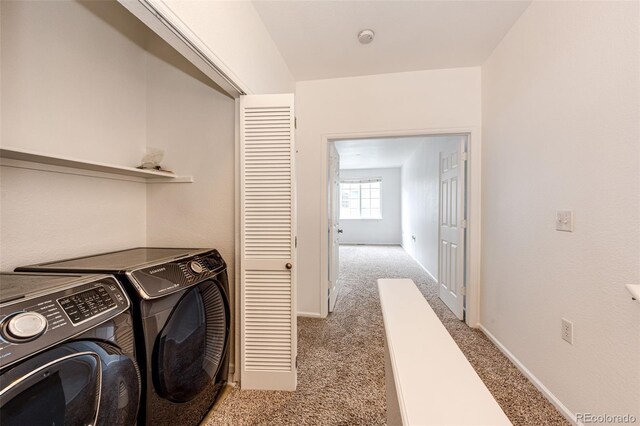 15955 E Geddes Dr Unit 55, Aurora, CO 80016 - washroom with carpet flooring, washing machine and clothes dryer, and baseboards