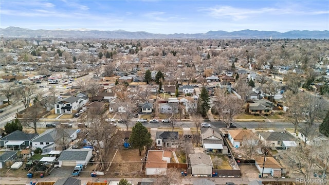 bird's eye view featuring a mountain view and a residential view