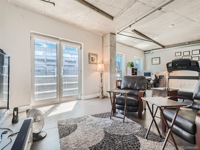 living room with concrete flooring