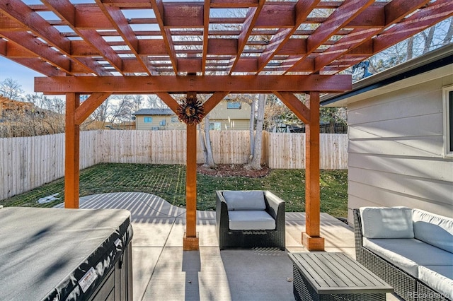 view of patio / terrace with a pergola and outdoor lounge area