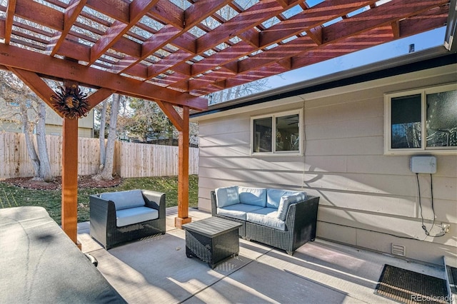 view of patio featuring a pergola and outdoor lounge area