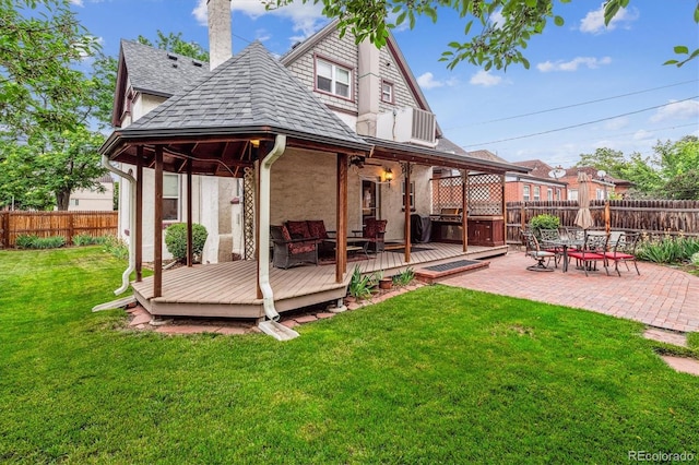 912 S Washington St, Denver, CO 80209 - rear view of property featuring a shingled roof, a fenced backyard, a deck, and a gazebo