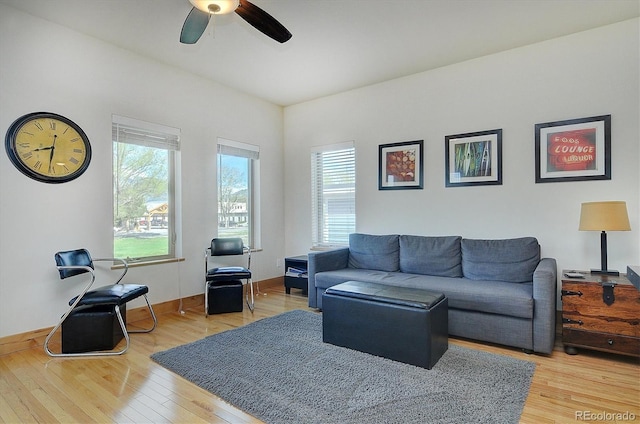 656 S Gunnison Ave, Buena Vista, CO 81211 - living room featuring plenty of natural light, ceiling fan, wood finished floors, and baseboards