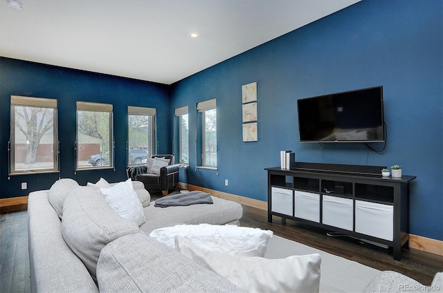656 S Gunnison Ave, Buena Vista, CO 81211 - living room featuring wood finished floors, baseboards, and recessed lighting