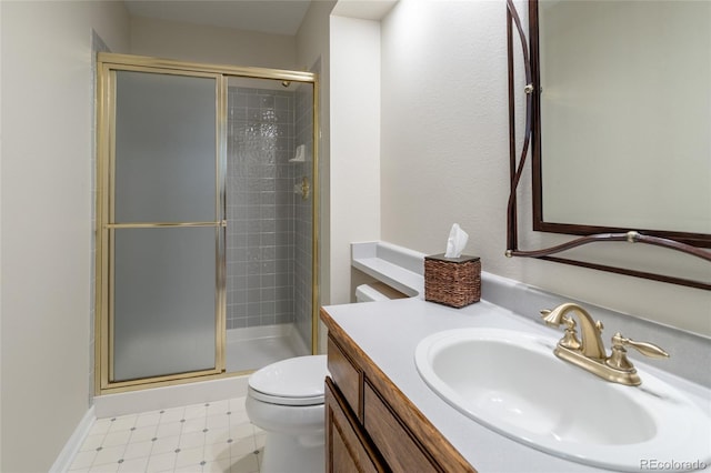 14261 W Evans Cir, Lakewood, CO 80228 - bathroom with a stall shower, vanity, and tile patterned floors