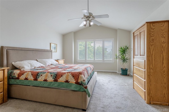 14261 W Evans Cir, Lakewood, CO 80228 - bedroom with vaulted ceiling, light colored carpet, and a ceiling fan