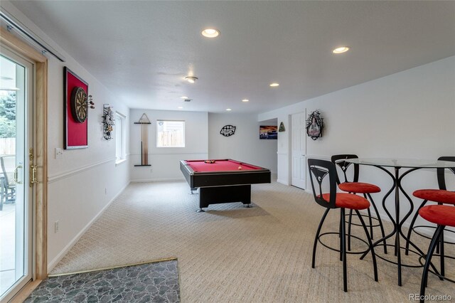 14261 W Evans Cir, Lakewood, CO 80228 - recreation room with carpet, recessed lighting, and pool table