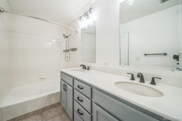 10303 E Peakview Ave Unit G203, Englewood, CO 80111 - bathroom featuring a sink, double vanity, bathing tub / shower combination, and tile patterned floors