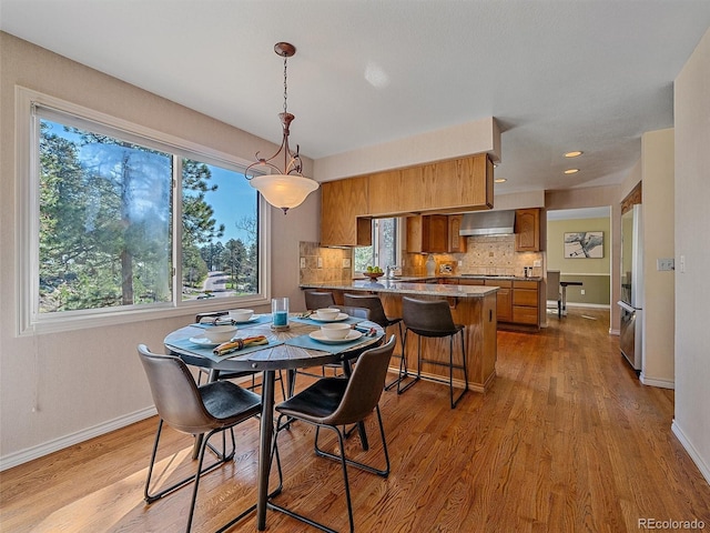 4228 Scenic Village Dr, Evergreen, CO 80439 - dining room featuring baseboards and light wood-type flooring