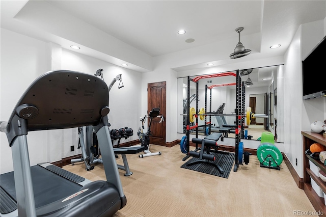 7208 Raphael Ln, Littleton, CO 80125 - exercise room featuring baseboards, recessed lighting, and carpet