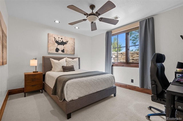 7208 Raphael Ln, Littleton, CO 80125 - carpeted bedroom featuring an office area, baseboards, recessed lighting, and ceiling fan