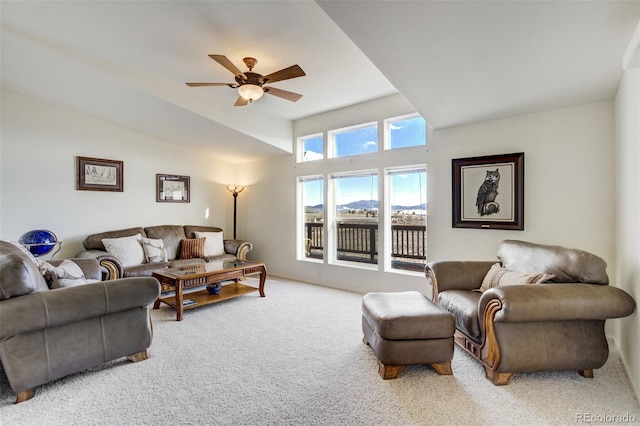 688 Tiara Rd, Lake George, CO 80827 - living area with carpet, a ceiling fan, and vaulted ceiling