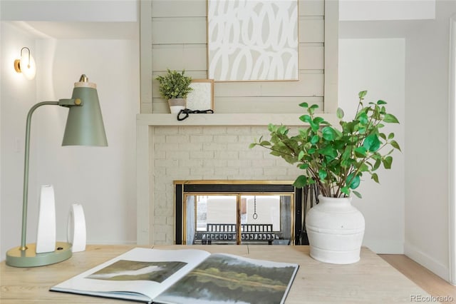 interior details with a fireplace