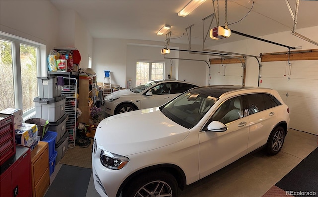 garage with a garage door opener
