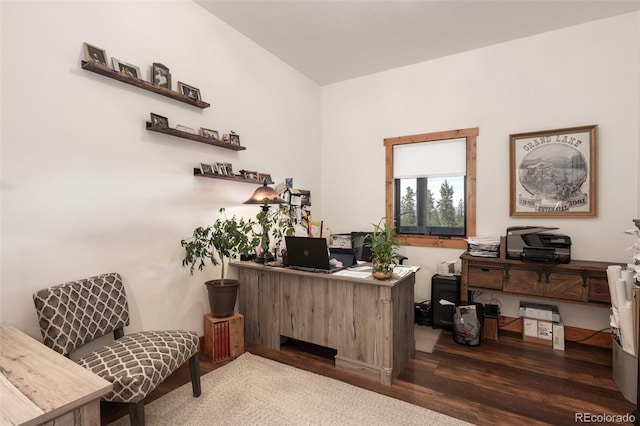 office area with dark wood-type flooring