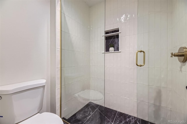 bathroom with toilet and walk in shower