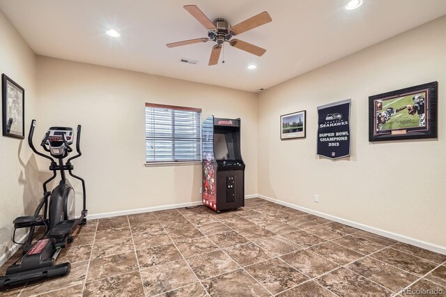 15056 Fillmore Way, Thornton, CO 80602 - exercise area with a ceiling fan and recessed lighting