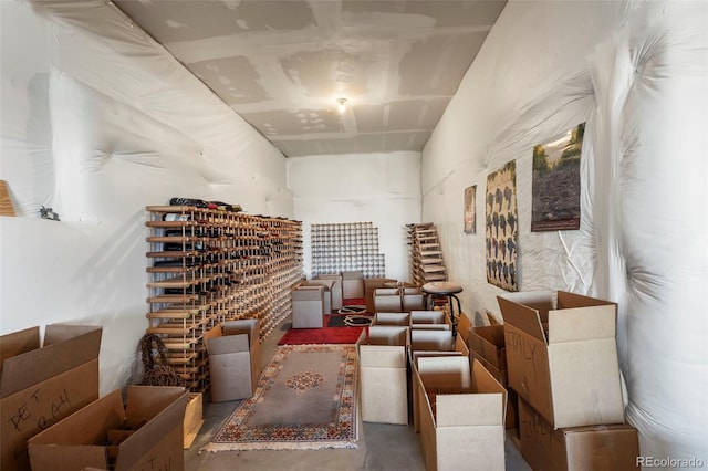 wine area with concrete flooring