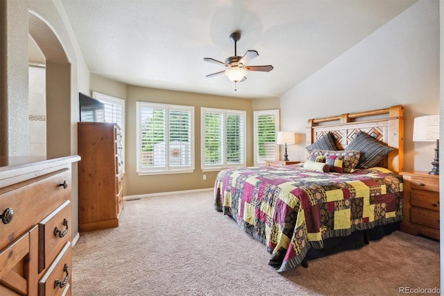 3305 White Oak Ln, Highlands Ranch, CO 80129 - bedroom featuring carpet flooring, arched walkways, and ceiling fan
