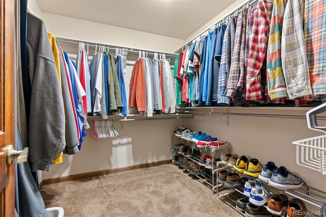 walk in closet featuring carpet floors