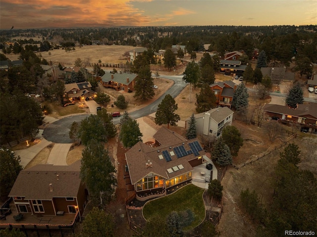 view of aerial view at dusk