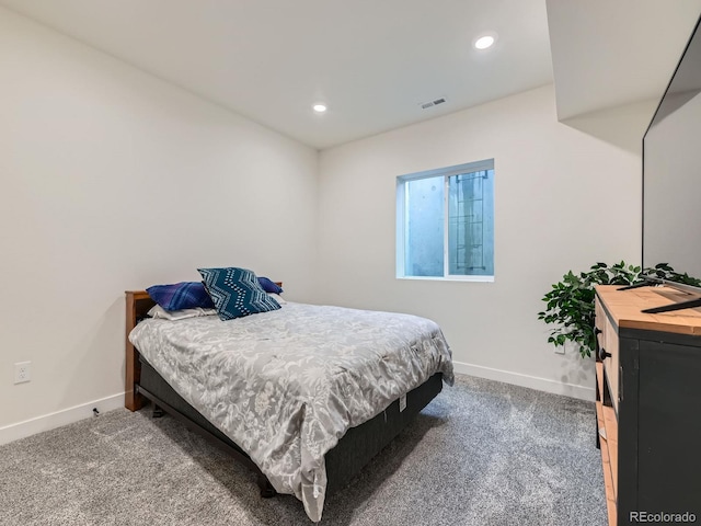 bedroom with baseboards, carpet flooring, and recessed lighting