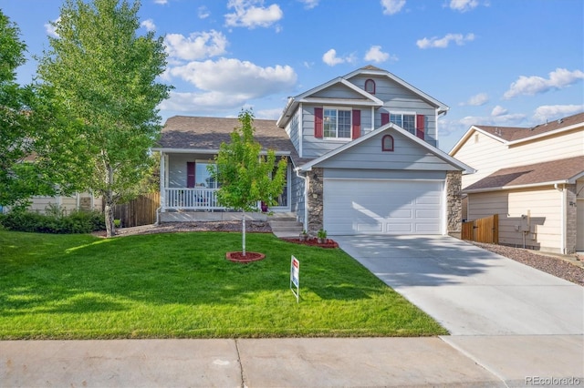 23634 Broadmoor Dr, Parker, CO 80138 - view of front of home featuring driveway, a porch, and stone siding