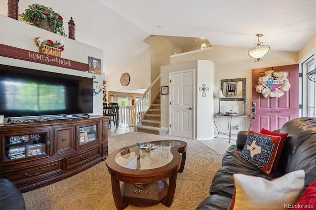 23634 Broadmoor Dr, Parker, CO 80138 - living area with stairway and high vaulted ceiling