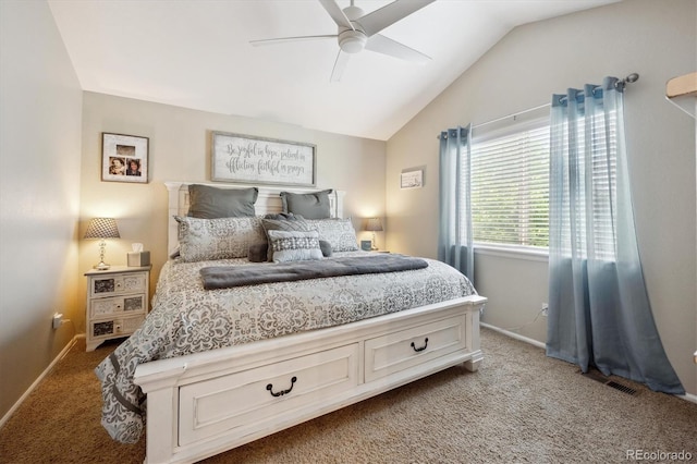 23634 Broadmoor Dr, Parker, CO 80138 - bedroom with carpet floors, lofted ceiling, and ceiling fan