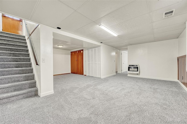 3490 Mowry Pl, Westminster, CO 80031 - finished below grade area featuring heating unit, carpet floors, and stairway