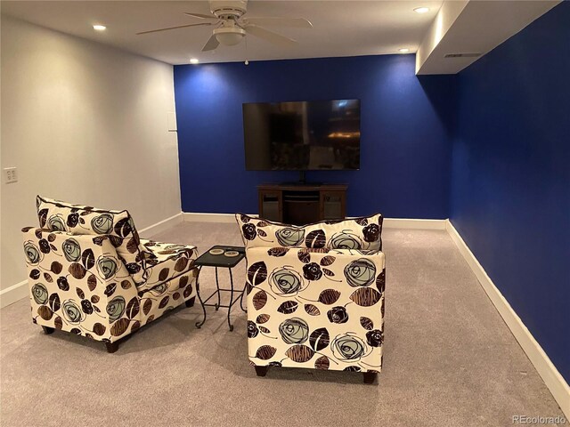 542 E Caley Dr, Centennial, CO 80121 - living area with carpet flooring, a ceiling fan, baseboards, and recessed lighting