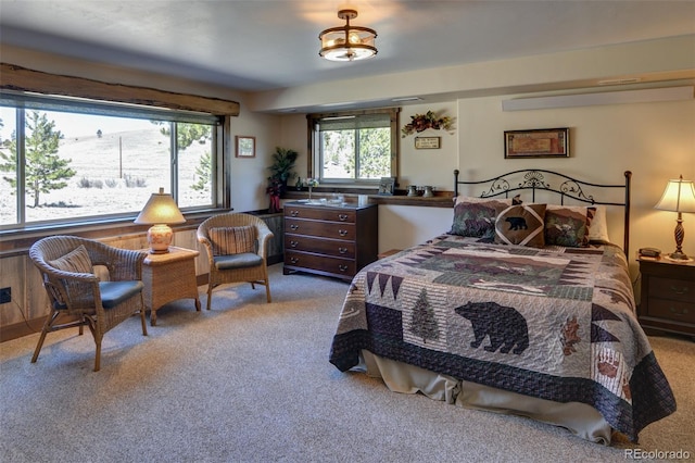 bedroom featuring light carpet