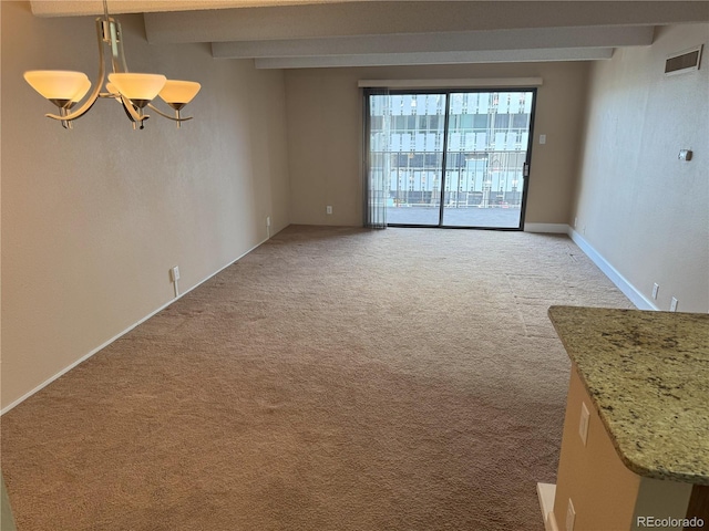 777 N Washington St Unit 1007, Denver, CO 80203 - unfurnished room with a chandelier, carpet flooring, and beamed ceiling