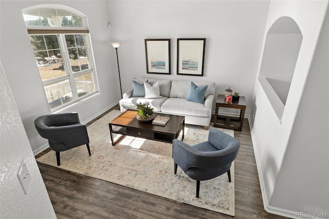 living room with dark wood-type flooring