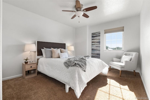 bedroom featuring carpet floors and ceiling fan