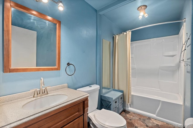4627 S Norfolk Way, Aurora, CO 80015 - full bath featuring vanity, shower / bath combo, and stone finish flooring