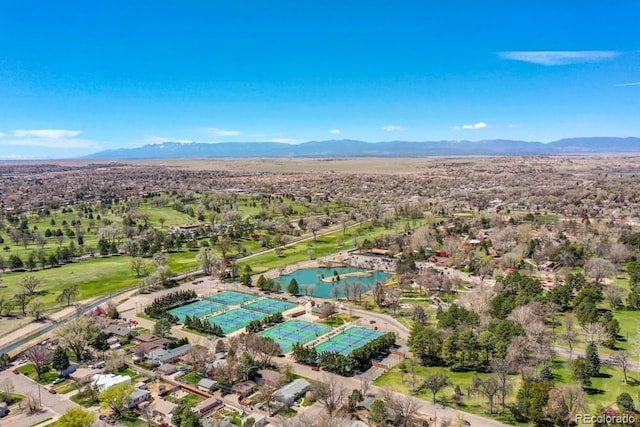 aerial view with a water and mountain view