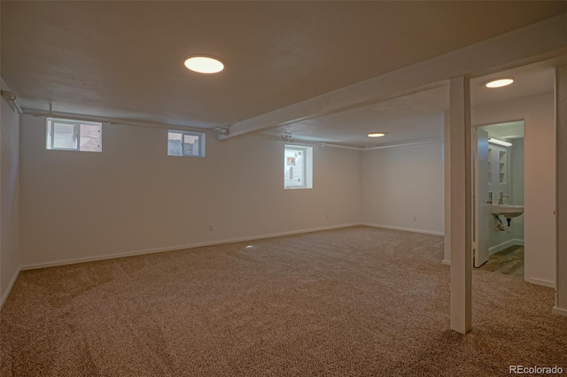 basement with carpet