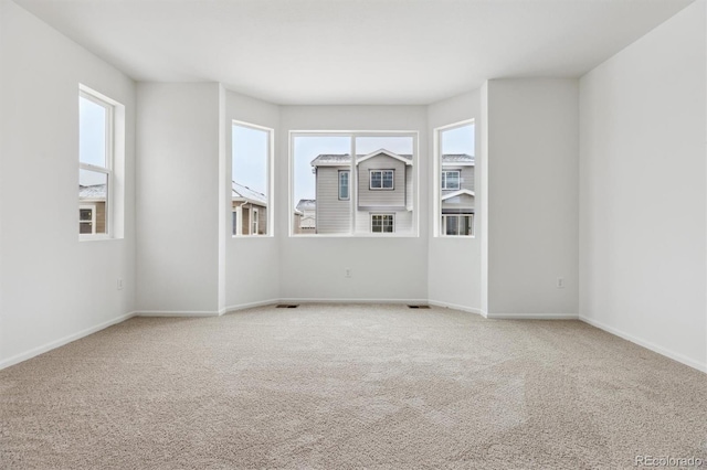 spare room featuring a wealth of natural light and light colored carpet