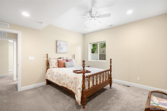 15779 W 83rd Pl, Arvada, CO 80007 - bedroom featuring light carpet, baseboards, recessed lighting, and a ceiling fan