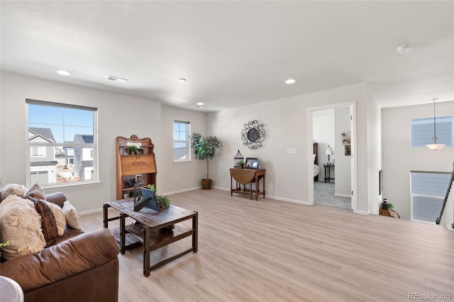 living room with light wood-type flooring