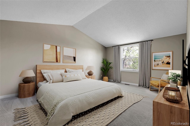 3653 E 133rd Ct, Thornton, CO 80241 - bedroom featuring carpet flooring, lofted ceiling, baseboards, and a textured ceiling