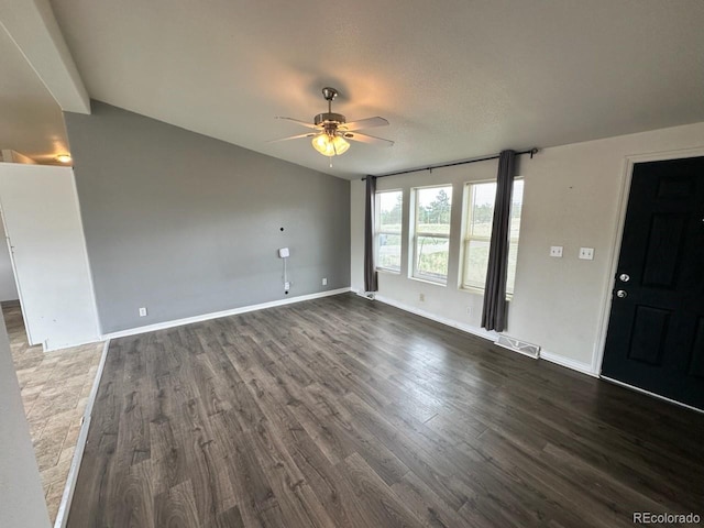 1326 Kaufman Rd, Hartsel, CO 80449 - unfurnished living room with a ceiling fan, dark wood-type flooring, and baseboards