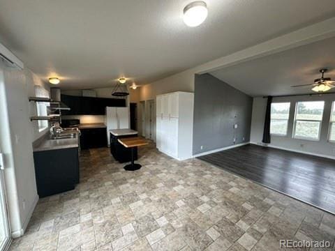1326 Kaufman Rd, Hartsel, CO 80449 - kitchen with light countertops, dark cabinets, ceiling fan, and baseboards