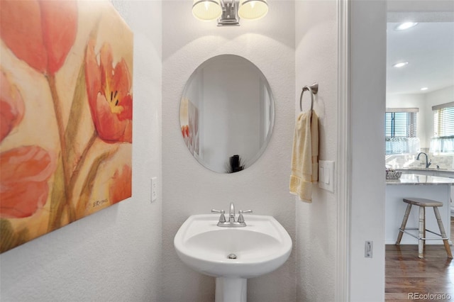 bathroom with hardwood / wood-style floors and sink